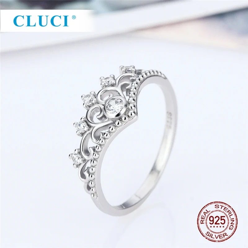 CLUCI, настоящая 925 пробы, серебряная большая корона, женское кольцо, циркониевое ювелирное изделие, подарок на День святого Валентина для женщин, серебряное кольцо 925, Корона