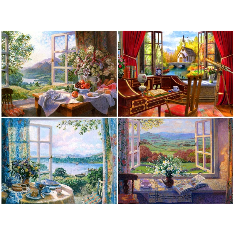 

5D DIY Diamond Painting Full Square Cross stitch Outside Window Scenery Diamond Art Picture Embroidery Mosaic Christmas Gifts