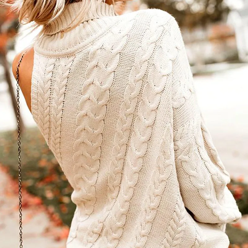 

One Shoulder Twist Knitted Female Sweater Sexy Turtleneck Long Sleeve Women's Sweaters 2020 Spring Autumn Vintage Women Pullover