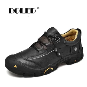 Ботинки мужские из размера плюс натуральной кожи, демисезонные, с резиновой нескользящей подошвой, обувь, ботинки