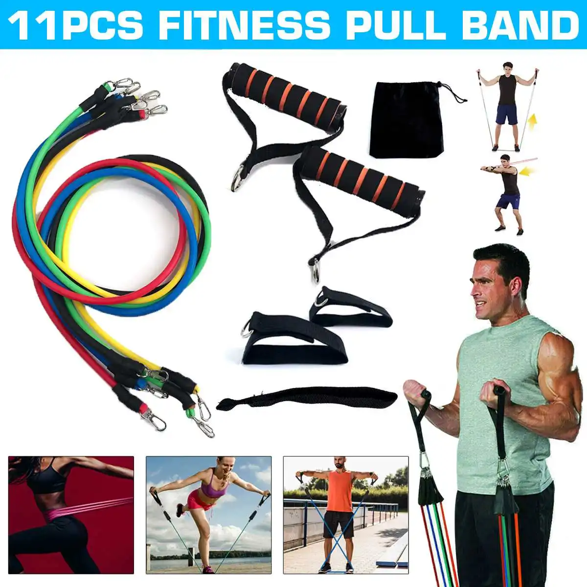 

11 Pcs/Set Fitness Latex Resistance Bands Set Fitness Rubber Bands Training Exercise Yoga Pull Rope Gym Equipment Elastic Bands
