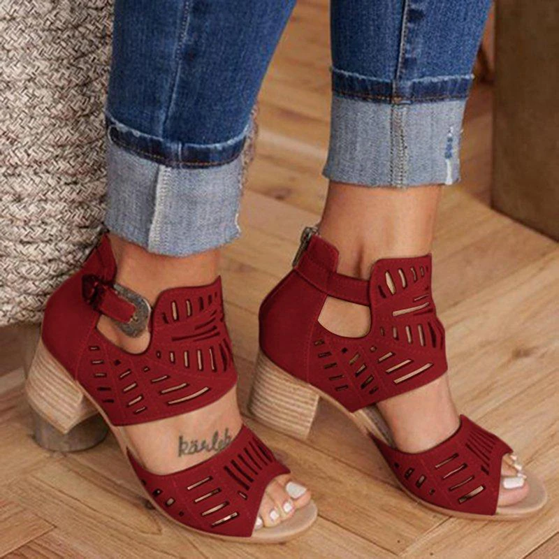 

New Women Sandals Wegdge Summer Vintage Ankle Strap Elegant Ladies Shoes High Heel Round Toe Scrub Female Sandals Pumps