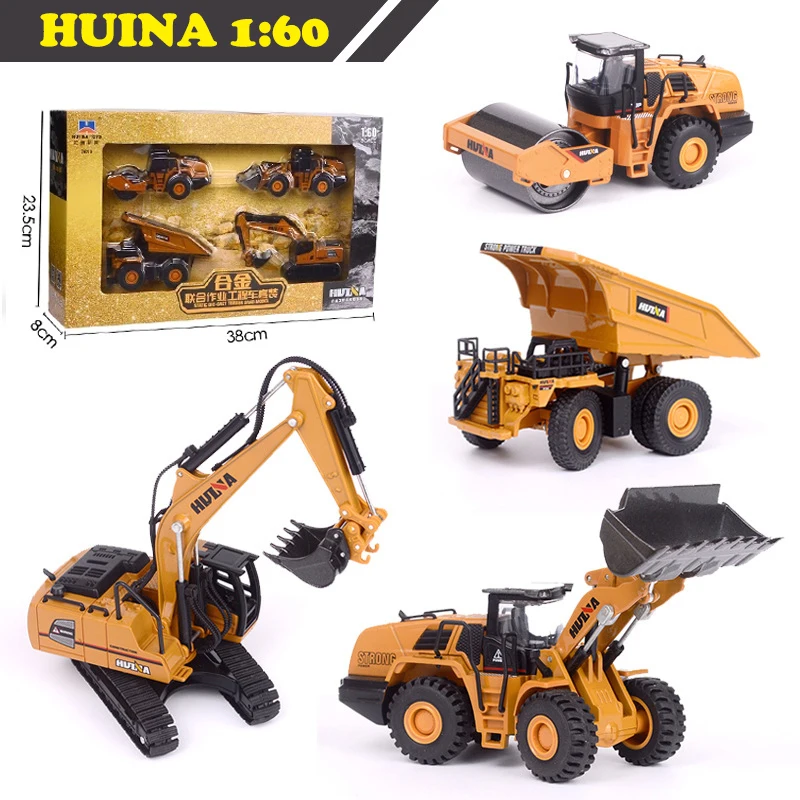 

HUINA 1:60 Diecast Metal Model Dump Truck Excavator Wheel Loader Road Roller Construction Vehicle Toy Gift Truck for Children