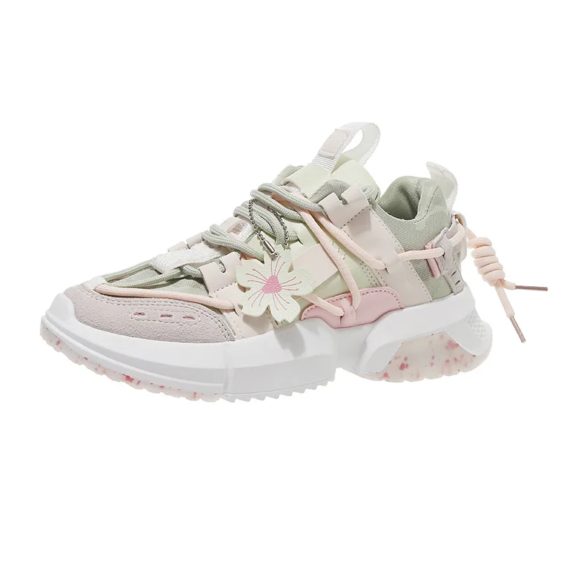 

Natascha Women Dad Shoes Student Women Chunky Sneakers Vulcanized Shoes Trend Flower Lacing Patchwork Thick Sole Casual Spring