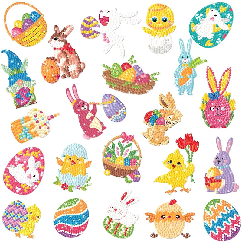 5D Diamond Painting Stickers Cute Easter Eggs Rabbit Creativity DIY Arts Crafts Diamond Paint By Numbers Gems Kits For Kids Gift
