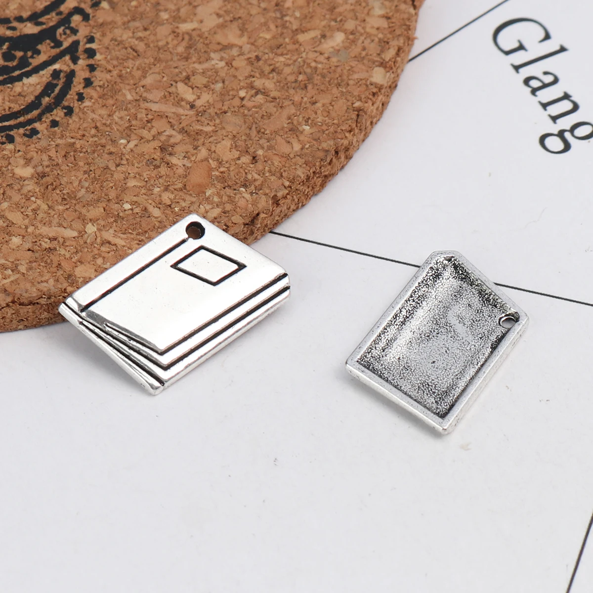 

Books Charms Zinc Based Alloy Rectangle Pendants Antique Silver Color Stripe 23mm x 19mm For DIY Earring Jewelry Making, 50PCs