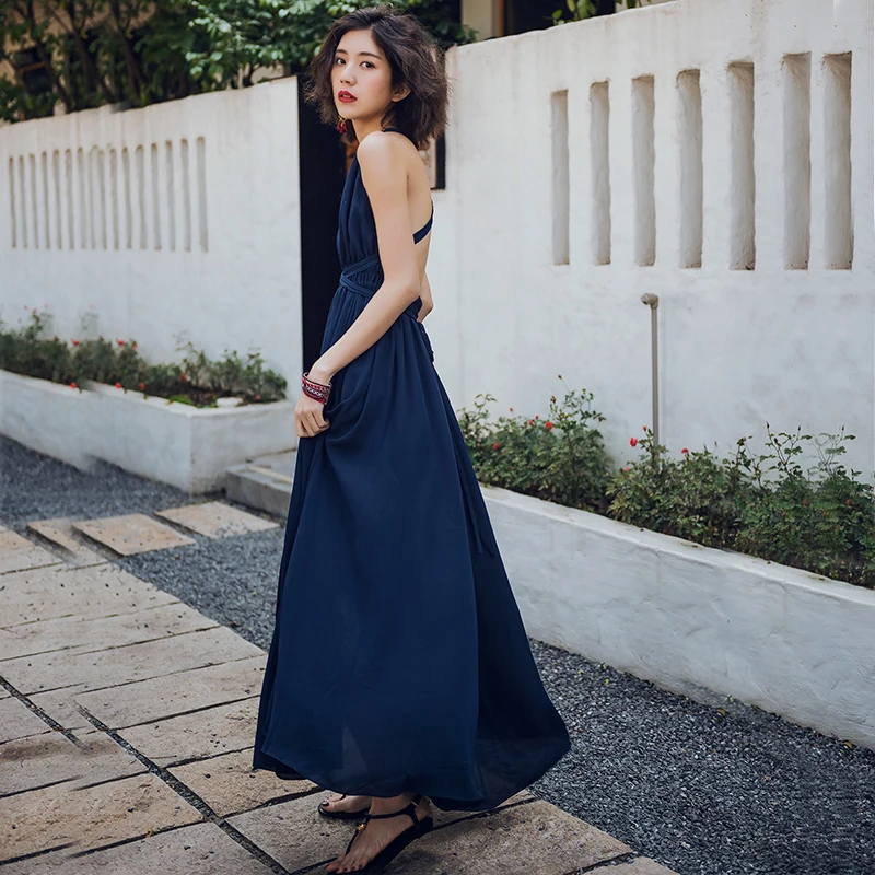 Летнее модное сексуальное шифоновое платье WHITNEY WANG с открытой спиной и разрезом