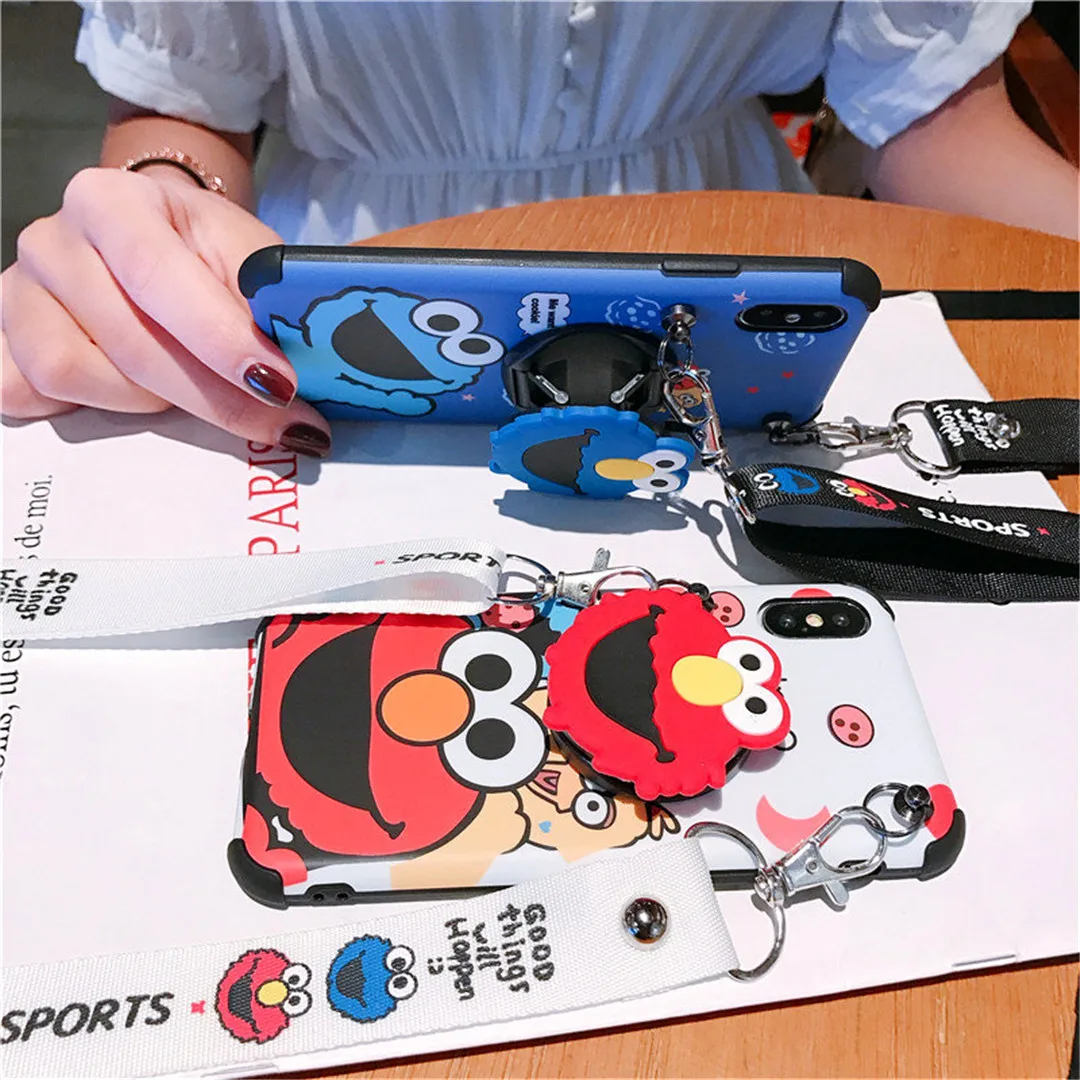For iphone 11 Pro Max cute bracket Sesame Street ELMO rope Mobile Phone Case for iphone 6 6s 7 7plus 8 8plus X XR XS MAX cover