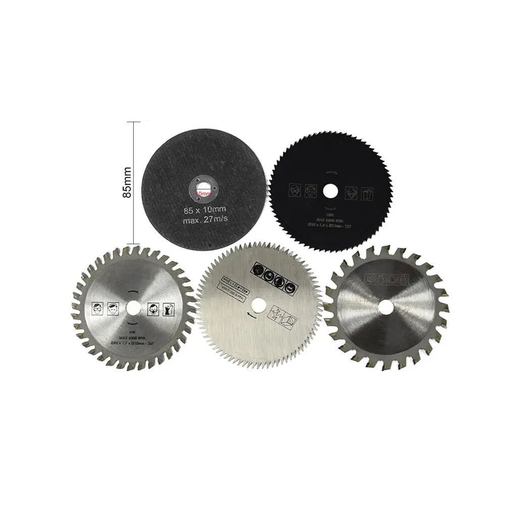 

5PCS HSS TCT Circular Saw Blade set 85x10MM Wood Cutting Discs for Dremel Metal Cutter Rotary Tool Cutting Discs set
