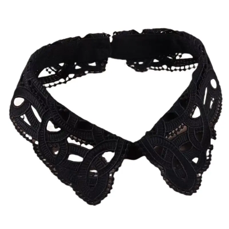 

Womens Hollow Out Lapel False Collar Detachable Embroidery Paisley Floral Fake Half-Shirt Blouse Retro Polyester Choker Necklace