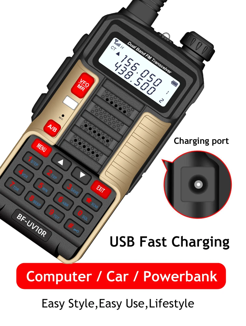 

1Pcs Baofeng UV10R Walkie Talkie 10W VHF UHF Dual Band Two Way CB Ham Radio UV 10R Portable USB Charging Radio Transceiver UV5R