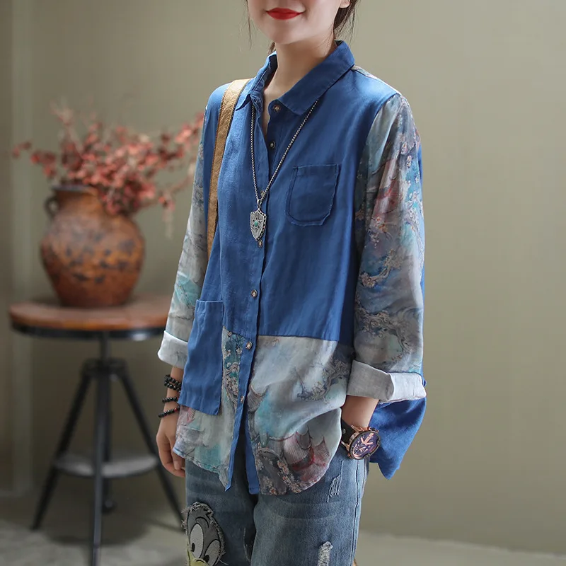 2020 Весенняя Свободная Повседневная Ретро блузка женские топы новая рубашка