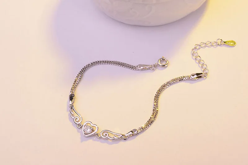 Элегантный браслет с ангельскими крыльями и хрустальным сердцем для женщин