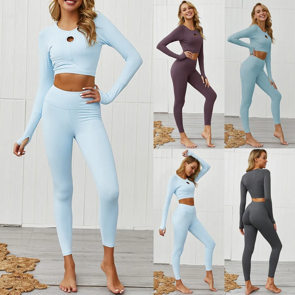 2020 женский бесшовный дышащий Набор для бега фитнес сплошной цвет хип