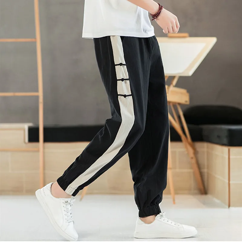 

2022 Summer Cotton Linen Harem Pants Chinese Style Men Joggers Casual Teenagers Long Pants Trousers Sweatpants Plus Size M-8XL