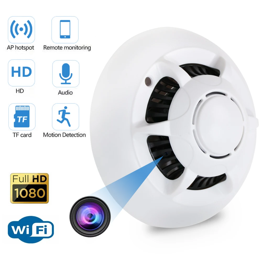 HD 1080P Mini Camera Wireless Wifi Camera Action Video Recorder Micro Cam Simulation Smoke Alarm Design Support Hidden TF Card