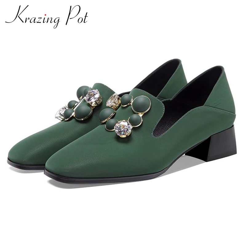 Элегантные однотонные туфли лодочки Krazing pot из натуральной кожи с квадратным