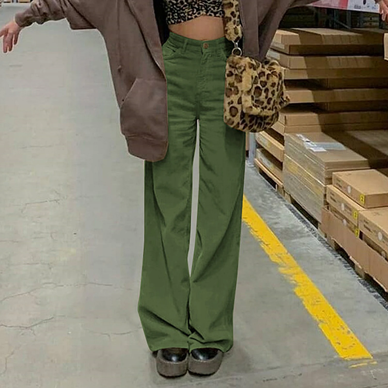 

90s Indie Streetwear Corduroy Pants Vintage Teenager Skater Girl Style Baggy Pants Fashion High Waist Brown Trousers y2k
