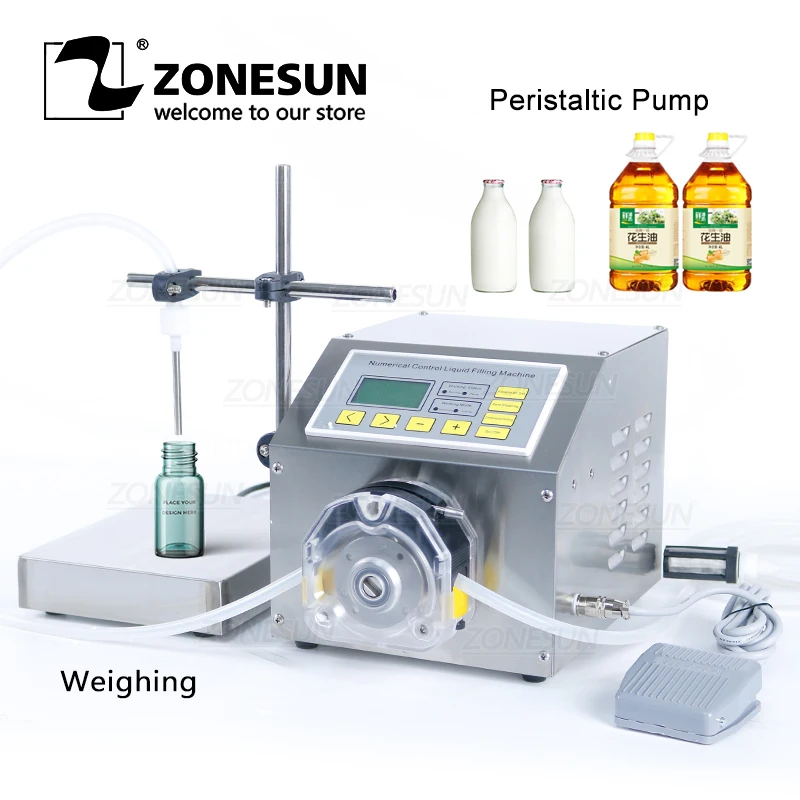 

ZONESUN ZS-PP531W Semi Automatic Beverage Perfume Lotion Shampoo Weighing Filling Machine Peristaltic Pump Vial Bottle Filler