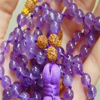 8mm amethyst gemstone rudraksha tassel mala necklace bless energy handmade spirituality fancy yoga tassel unisex veins natural
