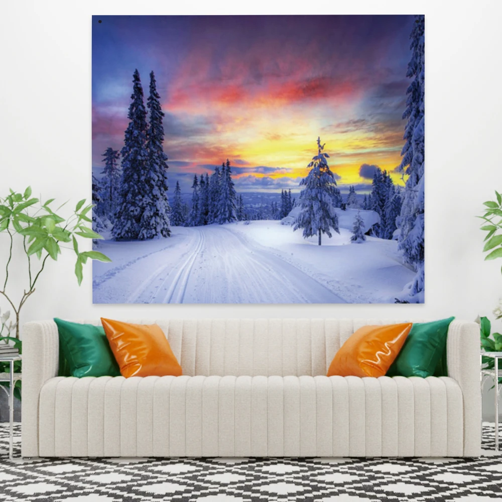 

Cassisy Fashion Tapestry Winter Snow Pine Sun Moon Wall Hanging Carpet Bedside Room Shop Festival Wedding Restaurant College