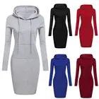 Женское длинное платье с капюшоном, однотонное женское облегающее платье с длинным рукавом и карманами, свитшот с капюшоном, худи, платье, элегантные свитшоты для женщин