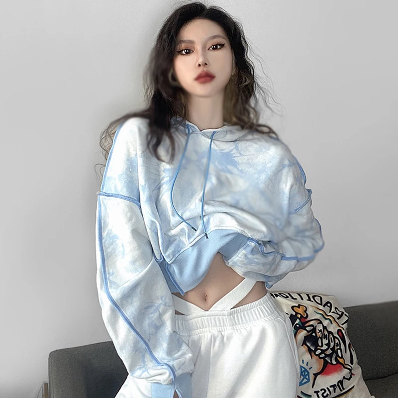 

Street Dance Costume Tie Dye Bf Style Loose Hooded Sweater Jazz Dance Performance Clothing Hip Hop Dancing Practice Wear YS1556