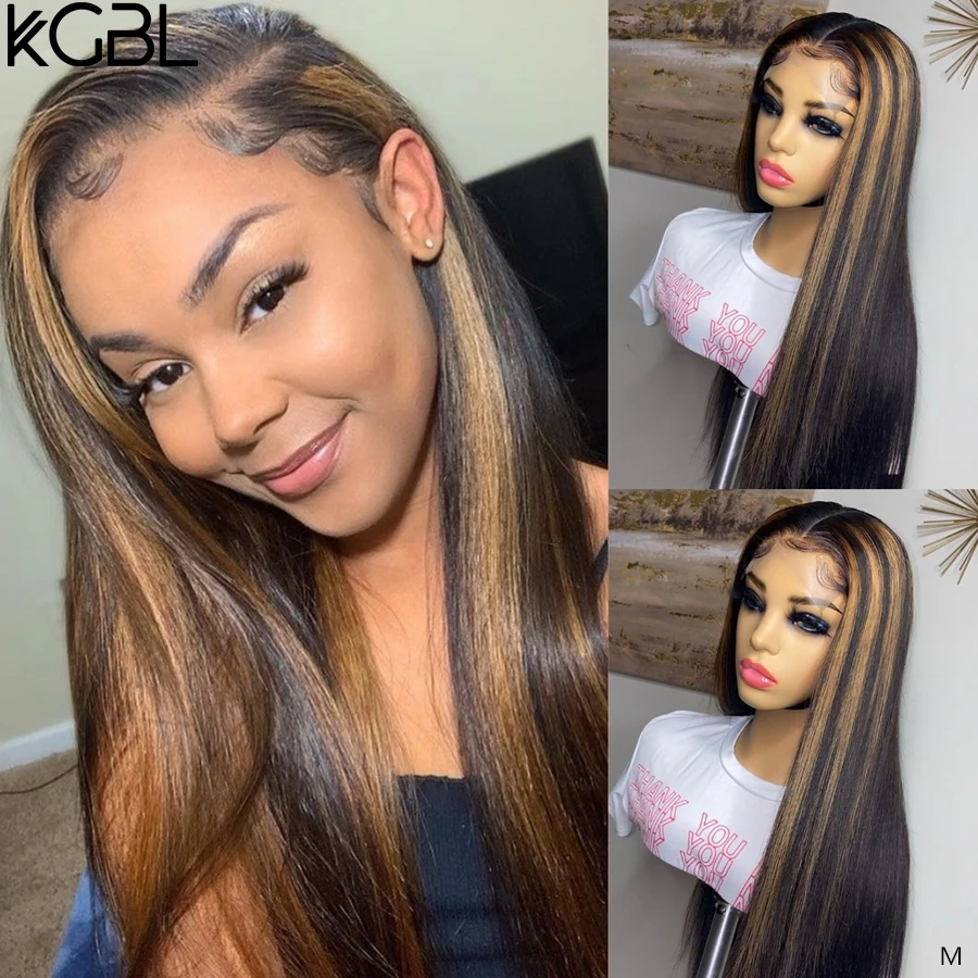 KGBL Ombre 13*6 прямой кружевной передний парик из человеческих волос с волосами