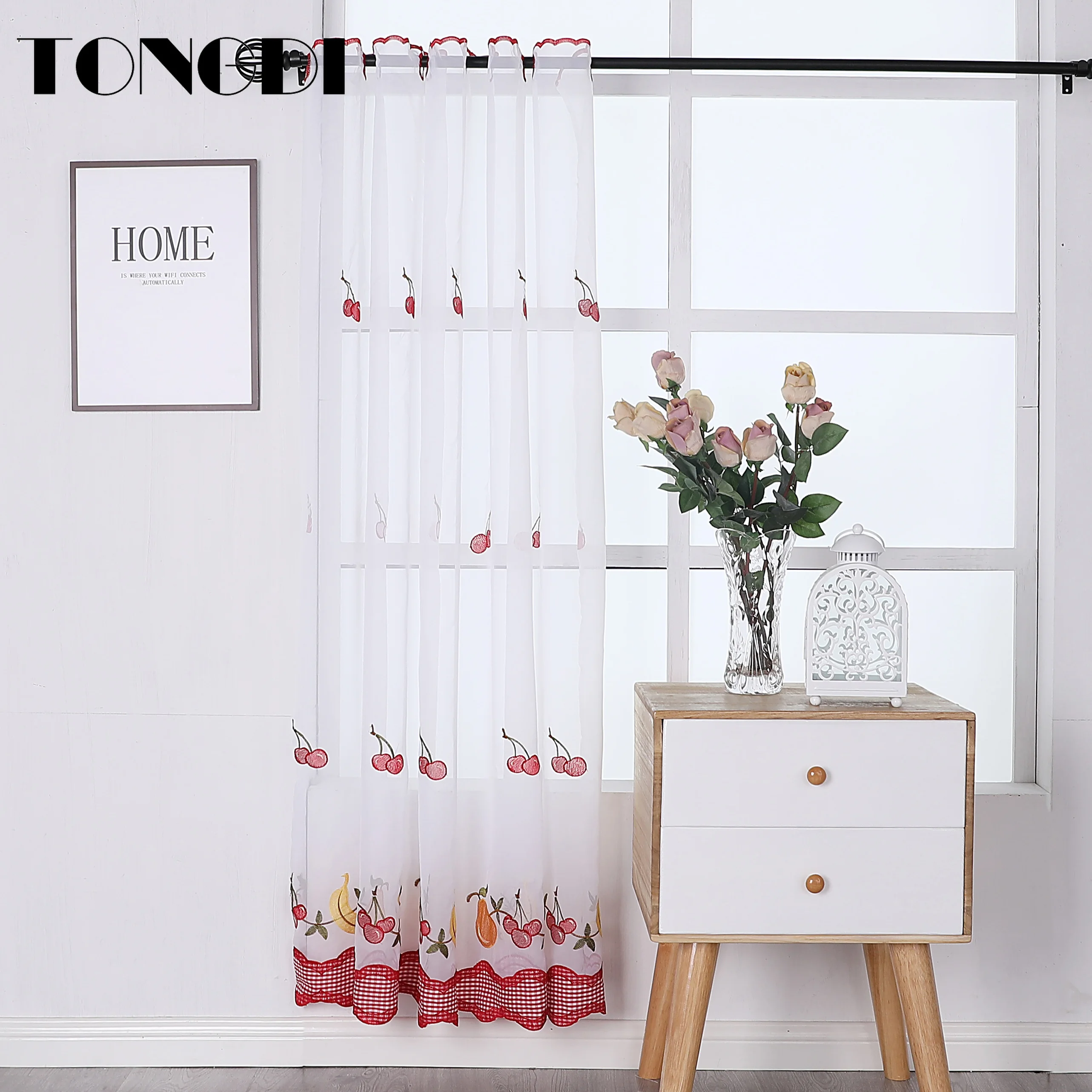 TONGDI кухонные шторы пасторальное фруктовое кафе красивая вышивка тюль декор для