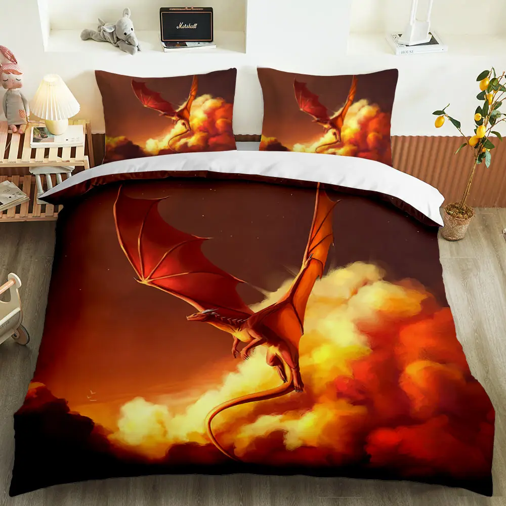 Комплект постельного белья с пододеяльником и изображением дракона покрывала