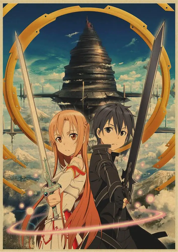 Японский аниме меч искусство онлайн крафт бумага плакат печать художественные