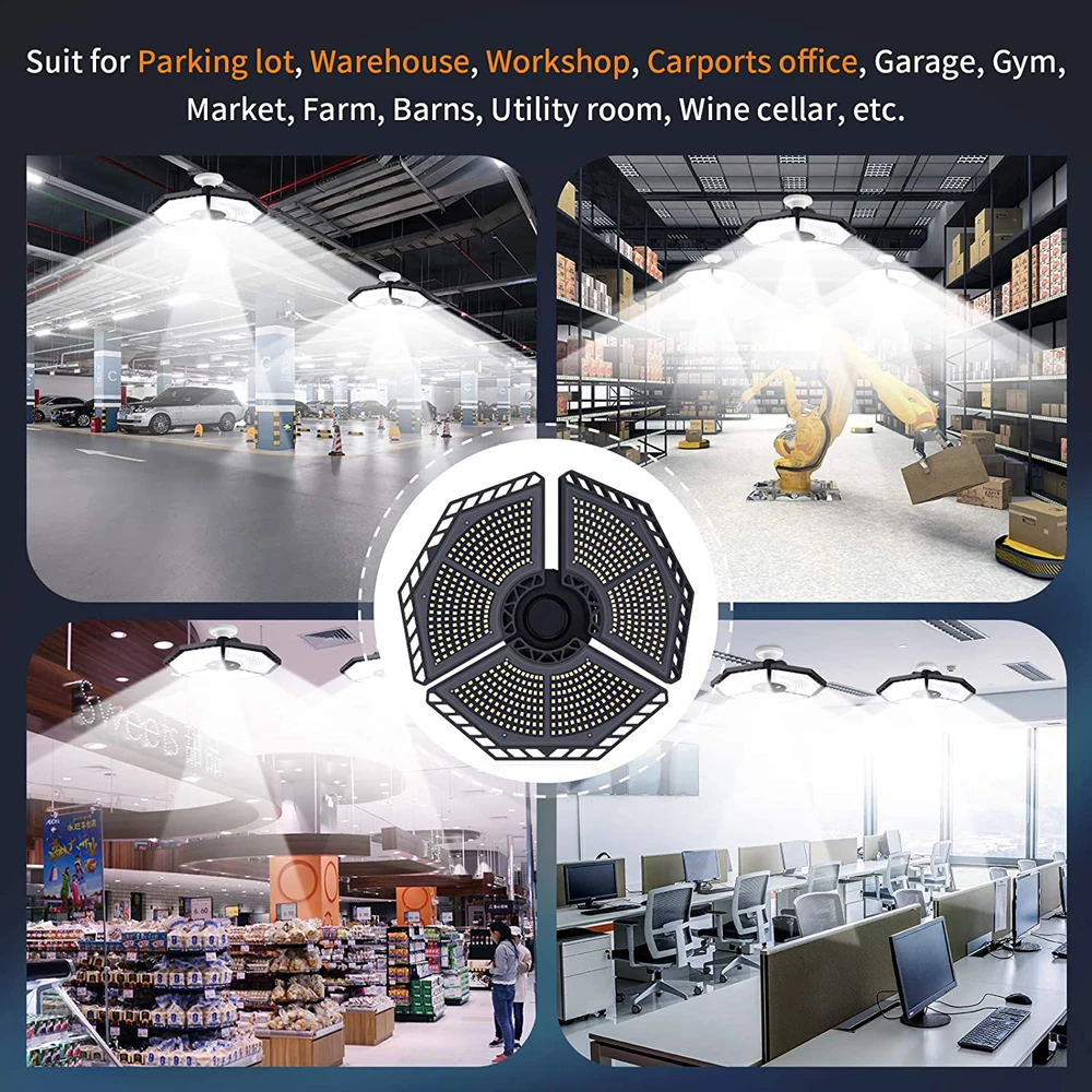 

140W AL Adjustable Deformable LED Garage Lamp High Bay Workshop Ceiling Light Warehouse Lighting for Garage Gym Supermarket