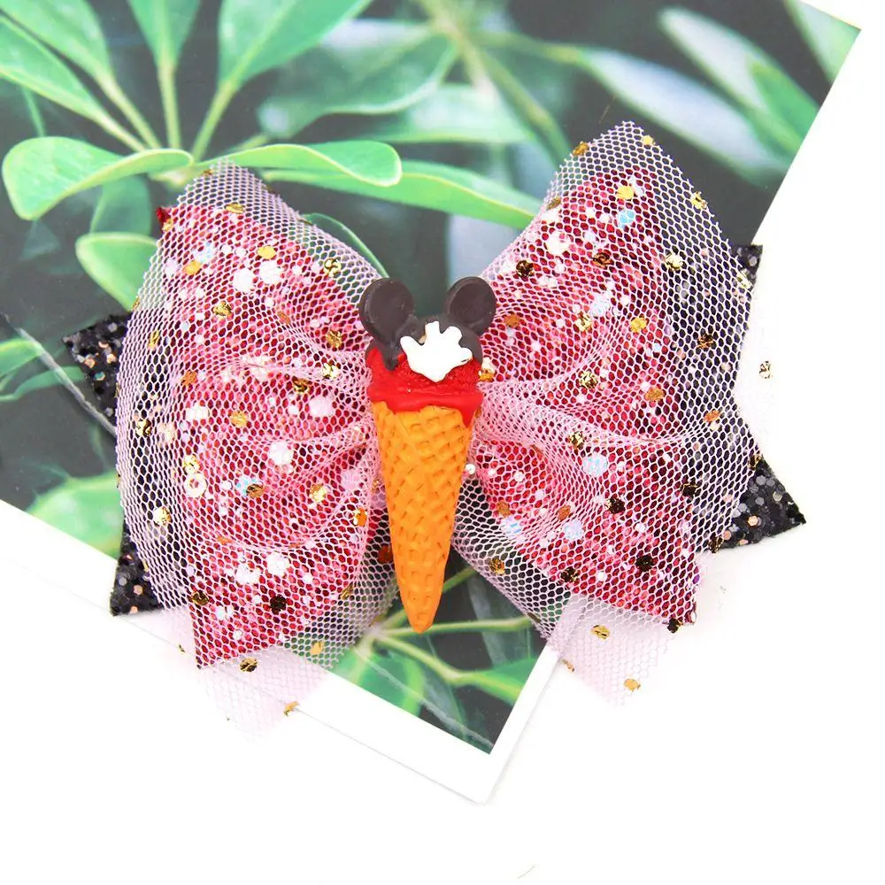 

3" Sparkly Hair Clip for Girls Cute Ice Cream Glitter Hair Bows Net Yarn Bowknot Hairpins Baby Kids Birthday Hair Accessories