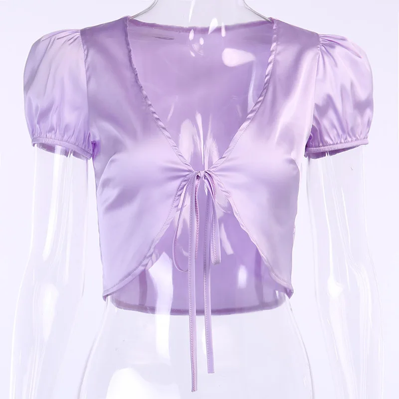 2020 Для женщин лента футболка сексуальный v-образный вырез на шнуровке спереди