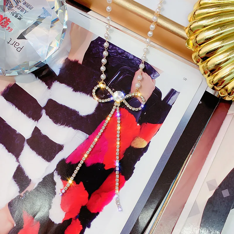 Модная цепочка до ключицы с кристаллами ювелирные изделия жемчужным бантом