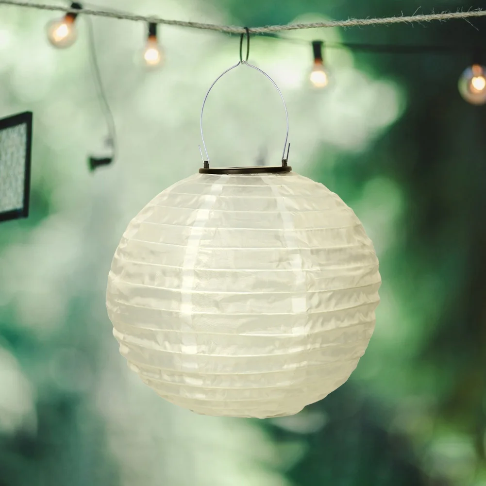 

Chinese Lantern Hanging Lamp Round 10in LED Solar Lights Cloth Festival Waterproof Outdoor Garden Decor