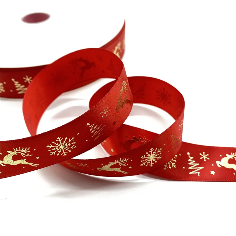 

25 мм полиэстерная лента бронзового цвета ленты Рождественская лента с рисунком для новогоднего украшения DIY Швейные Ткань S5s09