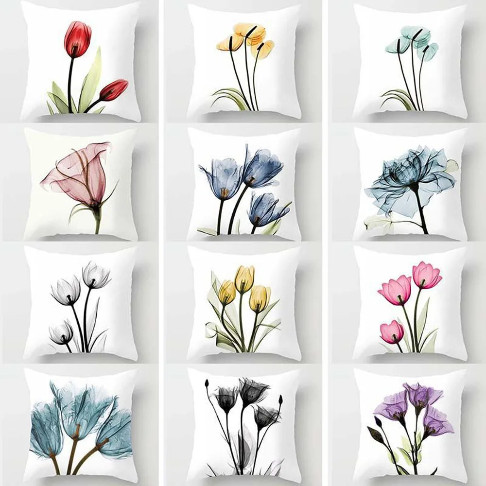 

Colorful Flowers Printed Decorative Throw Pillow Floral Plant Cushion Cover Decoration Home Textile For Sofa Home Almofadas