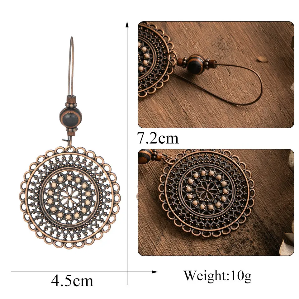 

Vintage Hollow Ethnic Round Suspension Hanging Earrings For Women Female's Drop Ear Ornaments Wedding Jewelry Accessories Gifts