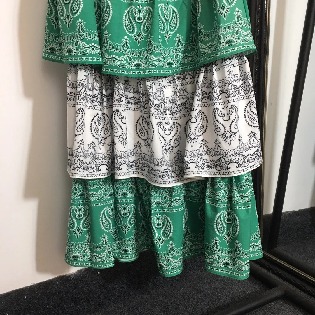 

High Quality Luxury Summer Sexy Women Retro Printed One-Neck Bubble Short Sleeve Cake Dress