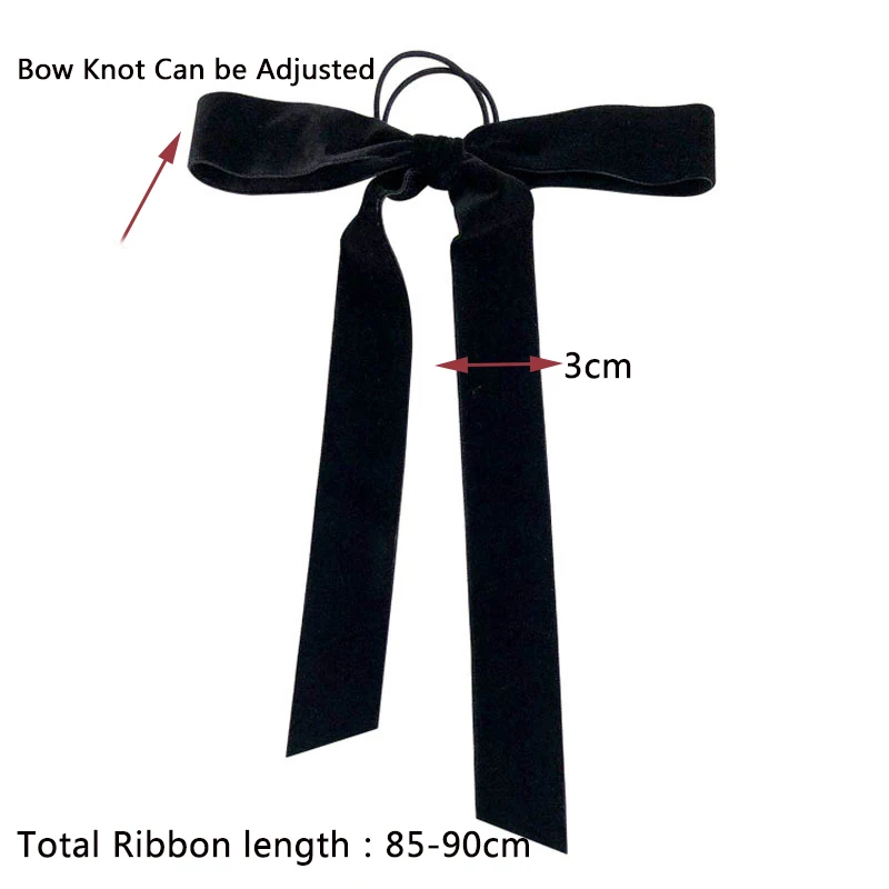 

Lystrfac Vintage Black Velvet Bow Hair Ribbon Scrunchie for Women Girls Long Elastic Hair Tie Headwear Female Hair Accessories