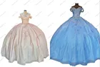 2022, платья 15 лет, мексиканское бальное платье с 3D цветами и шарро, платья для Quinceanera XV, милые 16 румян, голубые Блестящие Блестки