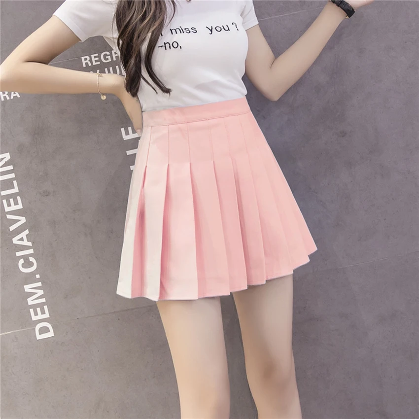 

12colors Women High Waist Tight Sexy Pleated Skirt A-line Japanese Student Girls School Uniform Summer Outfit with Safety Pants