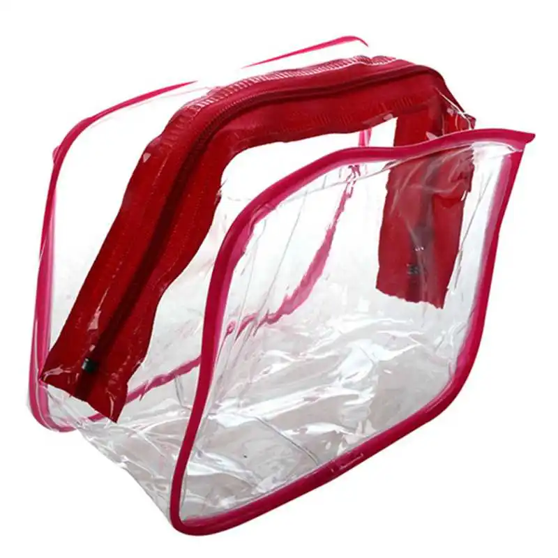 Прозрачная дорожная косметичка из ПВХ цвет розово красный S|Косметички| |