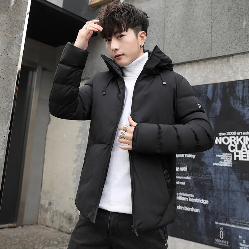 Повседневная мужская черная утолщенная теплая зимняя куртка хлопковая стеганая