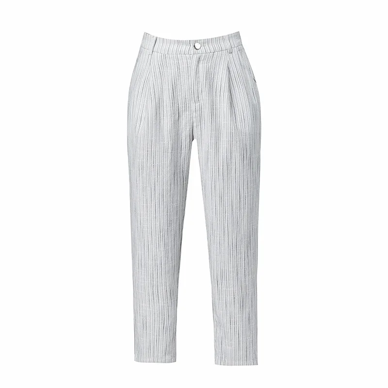 

2020 Summer New Style Casual Striped Cropped Pants Women Elastic Waist Nine Points Harem Pants Radish Trousers