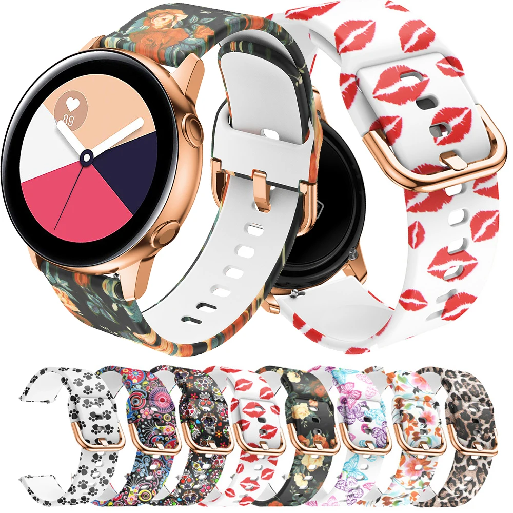 

20mm 22mm strap for Samsung Galaxy watch 46mm 42mm Active Gear S3 Watch Band Soft Silicone Flower Printing Sport belt Bracelet