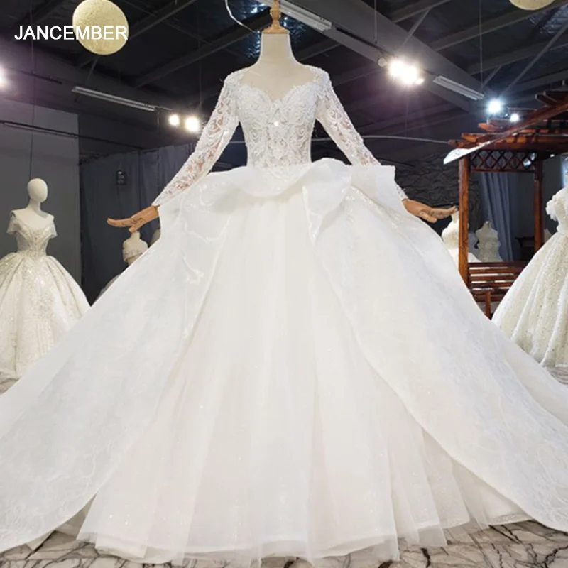 

HTL1727 Top And Sleeves Covered With Delicate Decals On The Face Wedding Dress 2020 Beading Pearls robe de mariée grande taille