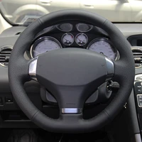 shining wheat hand stitched black artificial leather diy hand stitched steering wheel cover for peugeot 408 2013