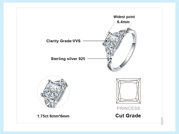 JewelryPalace Кельтский Узел 1.7ct Принцесса Cut кубического циркония Solitaire обручение кольцо 925 пробы серебряные подарки для женщин Лидер
